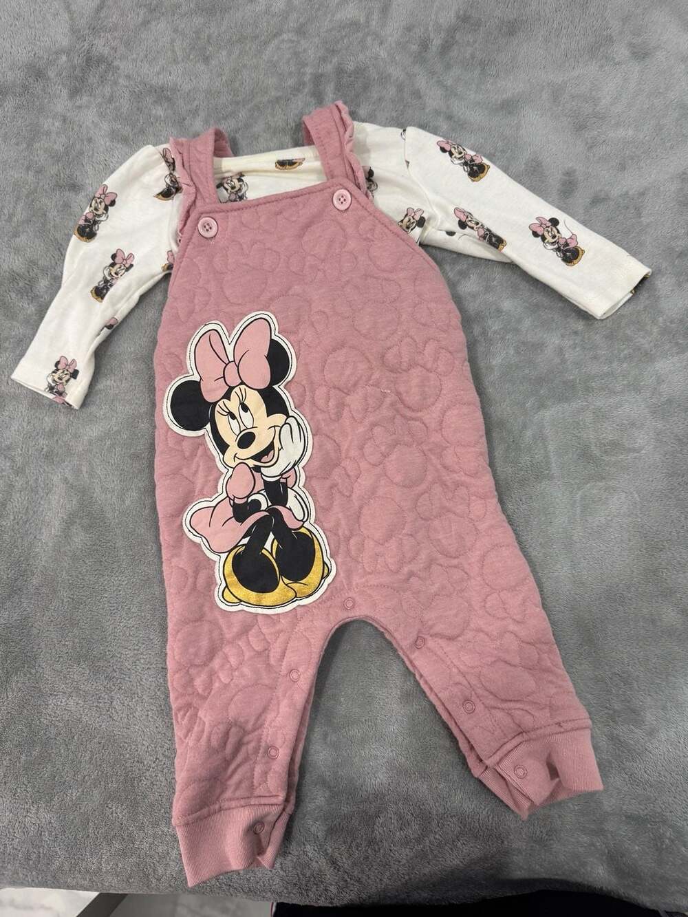 Disney Baby Minnie Mouse Quilted Overalls and Long Sleeve T-Shirt Set